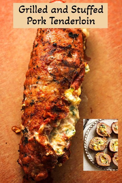 Grilled and Stuffed Pork Tenderloin is an ideal dish for special occasions, featuring pork that is butterflied, stuffed with a savory blend of prosciutto and cream cheese, then rolled and perfectly grilled. The end result is tender, juicy meat that creates an irresistibly flavorful main course! Stuffed Smoked Tenderloin, Grilled Stuffed Pork Tenderloin, Grilled Stuffed Pork Loin, Cream Cheese Stuffed Pork Loin, Stuffed Pork Tenderloin Recipes In Oven, Smoked Stuffed Pork Loin, Stuffed Pork Tenderloin Recipes, Pork Tenderloin Grilled, Pork Loin Recipes Slow Cooker