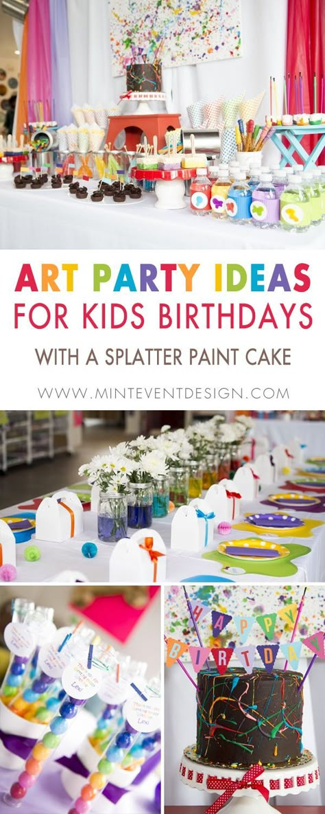 You’re going to love these Adorable and Colorful Art Party Ideas for Kids Birthdays from the party desserts to the tablesetting - it’s a rainbow themed party for a little artist. See the complete how to on planning your art party at a local art studio on Mint Event Design www.minteventdesign.com #artstudio #kidsparty #kidspartyideas #birthdaypartyideas #artparty #rainbowparty Art Party Ideas For Kids, Art Party Foods, Art Party Activities, Girls Art Party, Rosie Birthday, Kids Art Party, Rainbow Themed Party, Art Party Decorations, Art Themed Party