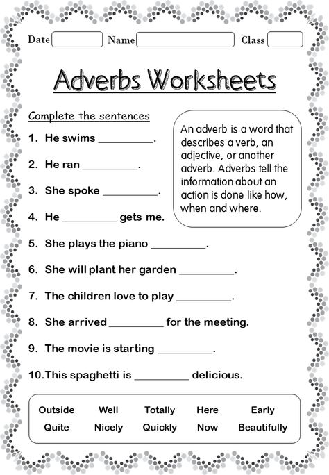 Adverbs Lesson, Worksheet 3rd Grade, Adverb Activities, Worksheets For 2nd Grade, Adverbs Worksheet, English Grammar For Kids, Adjective Worksheet, 3rd Grade Writing, Grammar For Kids