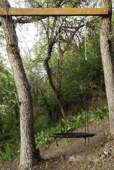 How To Hang A Tree Swing Without A Branch | Hometalk Stump Ideas, Tree Swings, Natural Playgrounds, Landscape Timbers, Tree Fort, Backyard Swings, Magnetic Force, Farmhouse Landscaping, Tree Swing