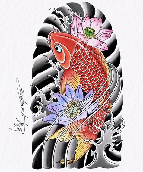 Dragon Koi Tattoo Design, Japanese Fish Tattoo, Tato Geisha, Dragon Koi Fish, Koi Dragon Tattoo, Japanese Koi Fish Tattoo, Koi Tattoo Sleeve, Koi Tattoo Design, Japanese Flower Tattoo