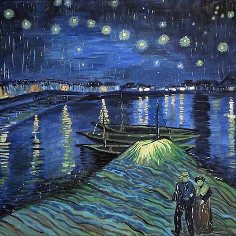 Starry Painting, Starry Night Recreation, Starry Night Over The Rhone, Starring Night Van Gogh, Star Night Painting Vincent Van Gogh, Starry Night Beach Painting, Starry Night Art, Art Van, Van Gogh Art