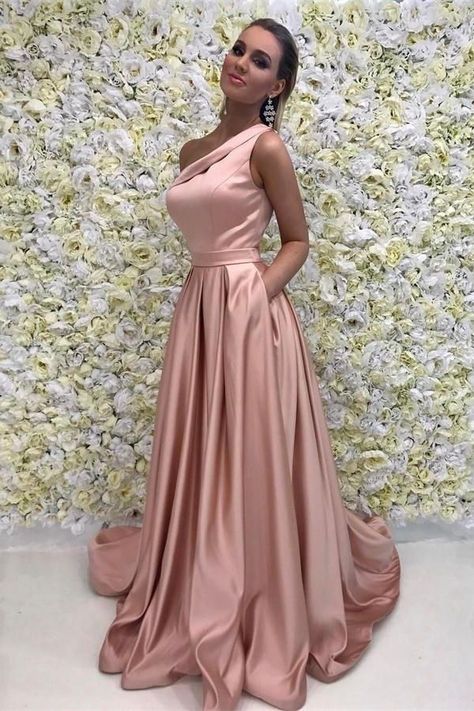 c5cc17e395d3049b03e0f1ccebb02b4ddesc43801628ri Chic Prom Dresses, Simple Prom Dress Long, Robes Glamour, Cheap Prom Dresses Long, Prom Dresses Simple, Prom Dresses Long Pink, One Shoulder Prom Dress, Pink Evening Dress, Prom Dresses With Pockets