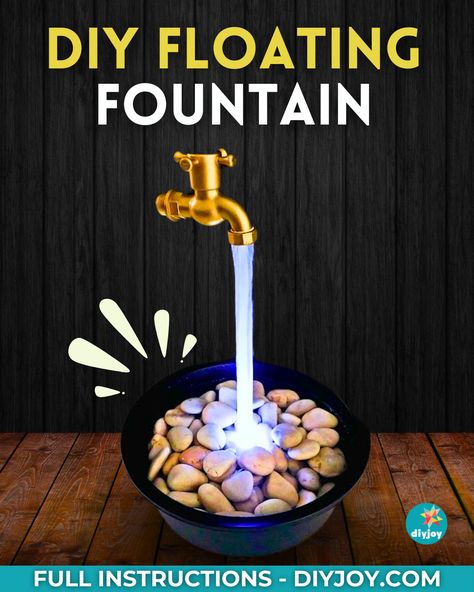 Add a beautiful glowing water feature to your garden with this DIY floating fountain! Watch how to make it here. Tabletop Water Fountain Diy, Water Fountains Outdoor Diy, Diy Fountain Ideas, Glowing Water, Floating Fountain, Desk Fountain, Small Water Fountain, Floating Cups, Diy Water Feature