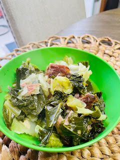 Recipe Momma: Collard and Cabbage mix Cabbage And Collard Greens Mixed, Peach Cake Recipes, Small Cabbage, Individual Cakes, Peach Cake, Warm Cake, Collard Greens, Crushed Red Pepper Flakes, Smoked Turkey