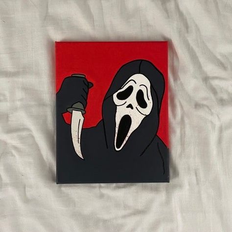 Movie Paintings Ideas, Ghostface Drawing Easy, Facial Drawings, Ghostface Painting, Ghost Face Painting, Scream Drawing, Scary Paintings, Scream Painting, Things Paint