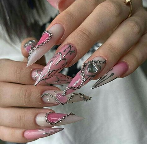 Pink Punk Nails, Crazy Acrylic Nails Designs, Nail Business, Nails Stiletto, Punk Nails, Edgy Nails, Goth Nails, Grunge Nails, Crazy Nails