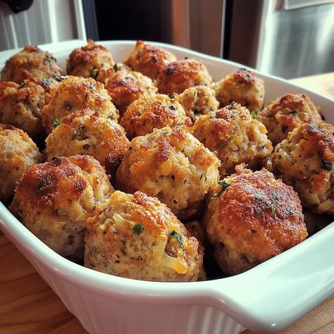 Stuffing Balls Recipe Giada Stuffing Recipe, Sausage Stuffing Balls Thanksgiving, Side Recipes For Thanksgiving, Stovetop Stuffing Balls Recipe, Sausage Dressing Balls, Filling Balls Recipe, Cornbread Stuffing Balls Recipe, Cornbread Stuffing Balls, Chicken Stuffing Balls