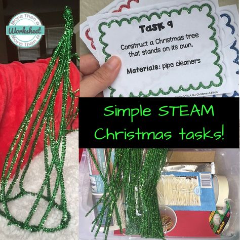 Simple STEAM Christmas Tasks - STEM Activities for Kids December Stem, Simple Stem Challenges, Christmas Stem Activities, Task Cards Free, Stem Activities For Kids, Holiday Stem, Steam Ideas, Christmas Science, Stem Lab