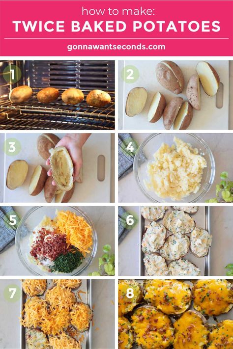 *NEW* These twice baked potatoes with sour cream are the perfect side dish. An oven-baked potato shell stuffed with mashed potatoes that are loaded with cheese, sour cream, chives, and bacon. #bakedpotatoes #sidedishes #potatosidedishes Baked Stuffed Potatoes Recipes, Twice Baked Potatoes Recipe, Baked Potatoes Recipes Stuffed, Baked Potato Sides, Twice Baked Potatoes In The Oven, Twice Baked Potato Recipe, Baked Potatoes In The Oven Loaded, Stuffed Potatoes Twice Baked, Loaded Baked Potatoes In The Oven