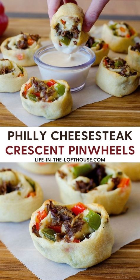 Crescent Pinwheels, Crescent Cups, Steak Roll Ups, Steak Pinwheels, Steak Rolls, Pinwheel Recipes, Philly Cheese, Cheese Steak, Crescent Roll Recipes