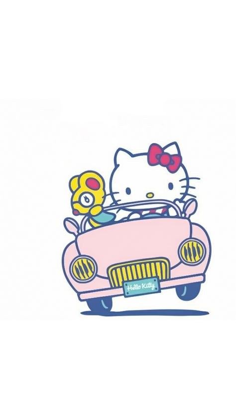 Hello Kitty Driving, Hello Wallpaper, Teen Wallpaper, Agenda Stickers, Hello Kitty Car, Melody Hello Kitty, Hello Kit, Kawaii Illustration, Hello Kitty Party