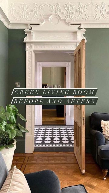 Treron Farrow And Ball Living Room, Breakfast Room Green Farrow And Ball, Farrow And Ball Olive, Edwardian Living Room Ideas, Colour Drenched Living Room, Treron Farrow And Ball, Farrow And Ball Treron, Green Sitting Room, Edwardian Living Room