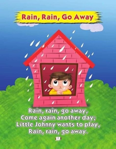 Rain rain go away kids poem. Kindergarten and preschool poem for kids. homeschooling worksheet Rain Rhymes, Poem Kindergarten, Poem English, Rhyming Poems For Kids, Nursery Poem, Poem For Kids, Caterpillar Activities, Hindi Rhymes, Preschool Poems