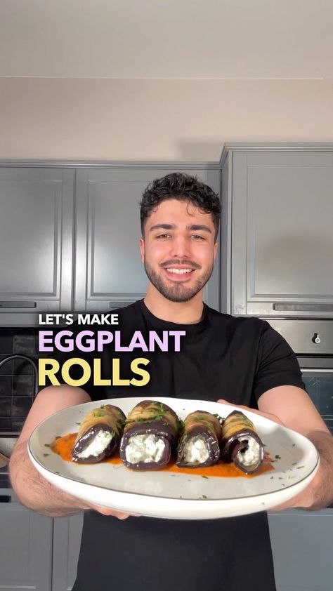 Ahmad Noori on Reels | Roasted Eggplant Recipes, Eggplant Rolls, New Years Appetizers, Baking Cookbooks, Roast Eggplant, Vegan Cream Cheese, Eggplant Recipes, Cabbage Recipes, Rolls Recipe