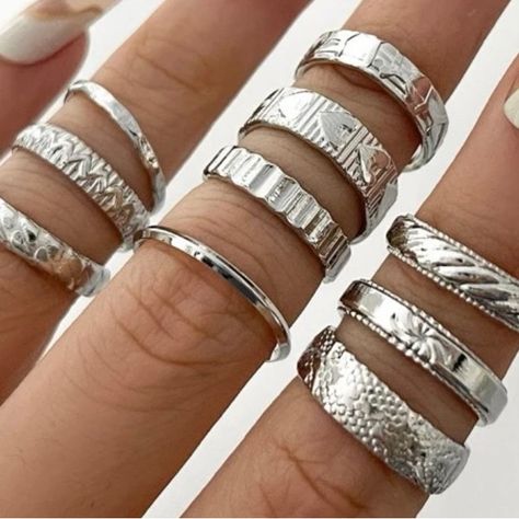 Thick Silver Rings, Silver Ring Stack, Thick Silver Ring, Ring Stacks, Cartier Love Ring, Elephant Ring, Jewelry Aesthetic, Turquoise Ring Silver, Ring Stack