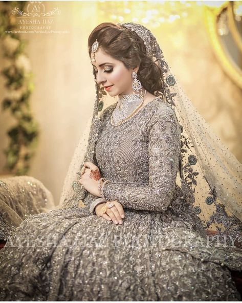 Matsya💕 Grey Walima Dress, Valima Bride, Bridal Mehndi Dresses, Walima Dress, Desi Wedding Dresses, Muslim Wedding Dresses, Dresses Design, Gothic Wedding Dress, Bridal Dresses Pakistan