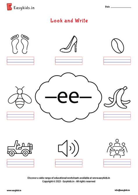 Ee Sound Words Worksheets, 4 Letter Words Worksheet, Ee Words Worksheet, Ee Worksheets, Ee Sound, 4 Letter Words, Phonic Sounds, Ee Words, Digraphs Worksheets