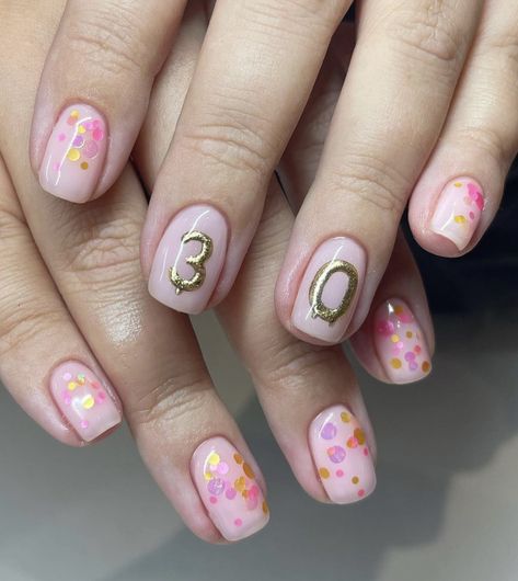 More Holiday Birthday Nails, Birthday Nails 30, Nail Art Birthday Ideas, Birthday Cake Nail Art, Birthday Cake Nails Design, 30th Nails, 30 Birthday Nails, 30th Birthday Nails Design, 30th Birthday Nails