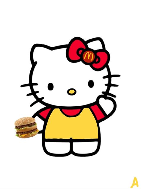 Hello Kitty Eating, Hello Kitty Mcdonalds, Hello Wallpaper, Kitty Nails, Hello Kitty Nails, Stylish Nails, Drawing Ideas, Hello Kitty, Doodles