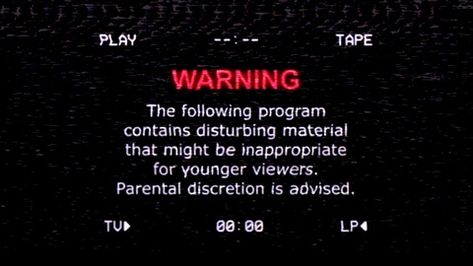 A retro vintage old VHS tape, screen capture with noise and distortion, showing a warning message: the video program contains disturbing material, parental discretion is advised The Hierophant, Creepy Horror, Video Tapes, Graphic Design Photoshop, Vhs Tapes, Vhs Tape, Title Card, Story Video, I Need To Know