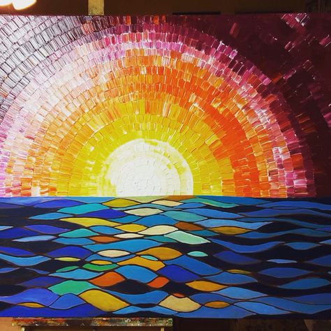 Sunset Sunrise Mosaic, Mosaic Sunset, Kitchen Mosaic, Mosaic Tile Designs, Paper Mosaic, Landscape Art Quilts, Art Mosaic, Mosaic Murals, Mosaic Art Projects