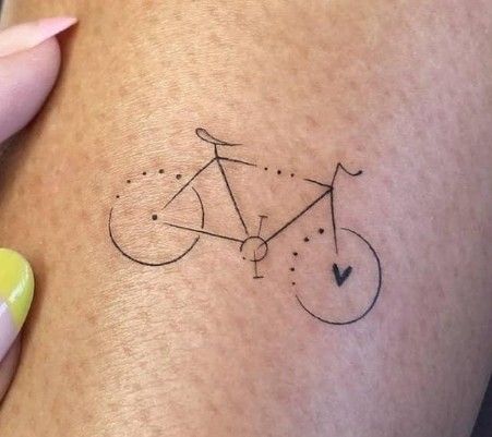 Cyclist Tattoo Ideas, Spin Bike Tattoo, Fine Line Bike Tattoo, Cycling Tattoos Women, Simple Bike Tattoo, Bicycle Tattoo For Women, Bicycle Tattoo Ideas, Cycling Tattoo Bicycles, Bmx Tattoo