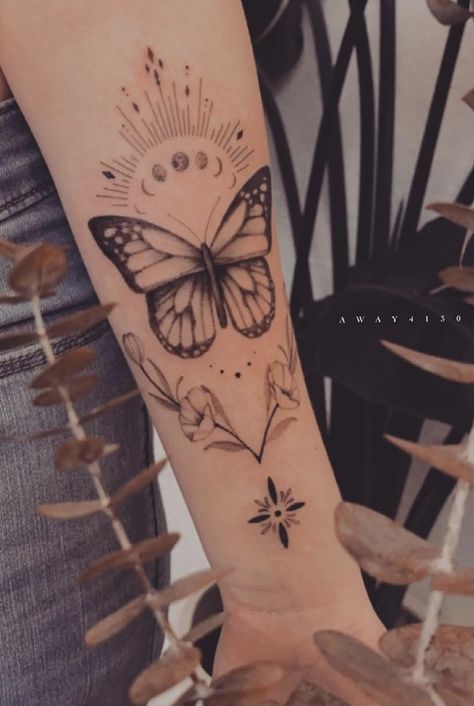 Butterfly And Mandala Tattoo, Butterfly Ornamental Tattoo, Boho Butterfly Tattoo, Ornamental Butterfly Tattoo, Floral Butterfly Tattoo, Tattoo Borboleta, Linework Tattoo, Unalome Tattoo, Tattoo Skull