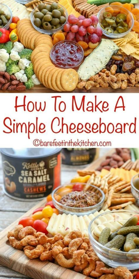 How To Make A Simple Cheeseboard - get all the tips at barefeetinthekitchen.com Simple Cheese Board, Cheese Board Easy, Charcuterie Inspiration, Charcuterie Platter, Charcuterie Cheese, Party Food Platters, Charcuterie And Cheese Board, Charcuterie Recipes, Cheese Platters