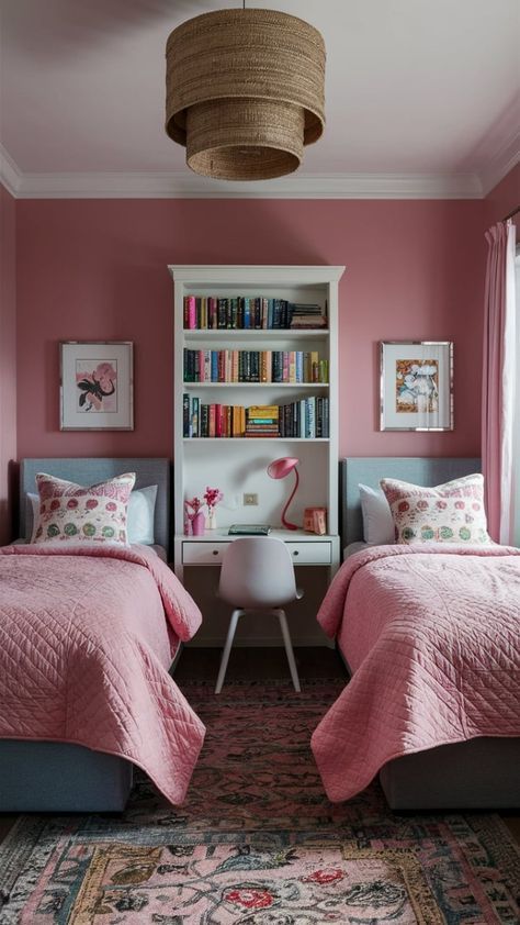 Bedroom Ideas For 2 Sisters With Desk, Shared Room Girls Sisters, Two Girls Room Shared Bedrooms, Room For Two Girls Sisters, Teen Girls Shared Bedroom Ideas, Two Girls Bedroom Ideas, Teen Girl Shared Bedroom, Shared Teen Girls Room, Sister Shared Bedroom Ideas