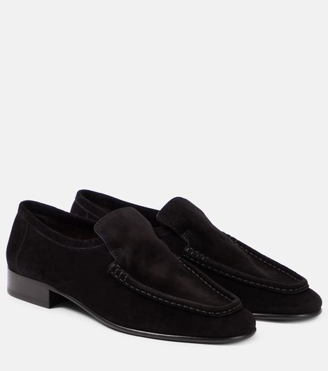 New Soft suede loafers in black - The Row | Mytheresa Women's Rowing, Soft Loafers, Black Suede Loafers, Luxury Outerwear, Shoe Wishlist, Goat Leather, Suede Loafers, Soft Suede, Shoe Box