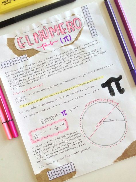 Apunte bonito sobre el número pi. Study Notes, Note Taking, Bullet Journal, Quick Saves, Design