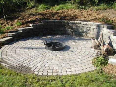 Backyard Patio With Fire Pit, Fire Pit Video, Patio With Fire Pit, Backyard Retaining Walls, Outside Fire Pits, Wall Fires, Backyard Fire Pit, Walls Ideas, Fire Pit Landscaping