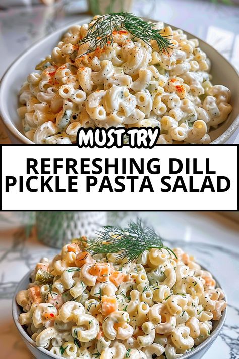 Brighten up your summer meals with this Refreshing Dill Pickle Pasta Salad! This classic dish features perfectly cooked elbow macaroni mixed with zesty dill pickles and crunchy vegetables, all tossed in a creamy dressing that’s simply irresistible. Ideal for outdoor barbecues, potlucks, or just a casual lunch, this macaroni salad delivers a burst of flavor in every bite. Easy to make and even easier to customize, it’s the perfect side dish to complement grilled meats or sandwiches. Pickle Macaroni Salad, Pickle Pasta Salad, Pickle Pasta, Salad For Summer, Dill Pickle Pasta Salad, Crunchy Vegetables, Macaroni Salad Recipe, Red Onion Relish, Creamy Dressing