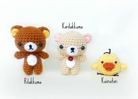 Rilakkuma and Friends! With a free pattern for the chick, and pattern mods for the bears Rilakkuma Korilakkuma, Kawaii Crafts, Kawaii Crochet, Yarn Projects, Rilakkuma, Bear Pattern, Crochet Dolls, Amigurumi Doll, Crochet Doll