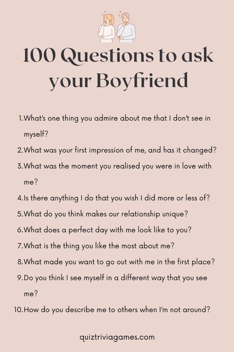 100 questions to ask your boyfriend Questions For My Boyfriend, Things To Ask Your Boyfriend, Questions For Your Boyfriend, Personal Questions To Ask, Silly Questions To Ask, Romantic Questions To Ask, Best Conversation Topics, Games Questions, Funny Questions To Ask