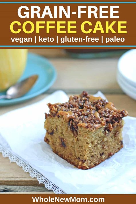 Do you love Coffee Cake? You'll love this healthier remake! This Paleo Coffee Cake is grain-free and has vegan and low-carb options and is sooo delish it'll be gone in a flash! Make several batches--you'll be glad you did! #THMcoffeecake #paleocoffeecake #grainfreecoffeecake #ketocoffeecake #lowcarbcoffeecake #glutenfreecoffeecake #vegancoffeecake Dairy Free Coffee Cake, Zucchini Coffee Cake, Paleo Coffee Cake, Healthy Coffee Cake, Paleo Coffee, Cinnamon Crumb Cake, Classic Coffee Cake, Crumb Coffee Cakes, Cake Cinnamon