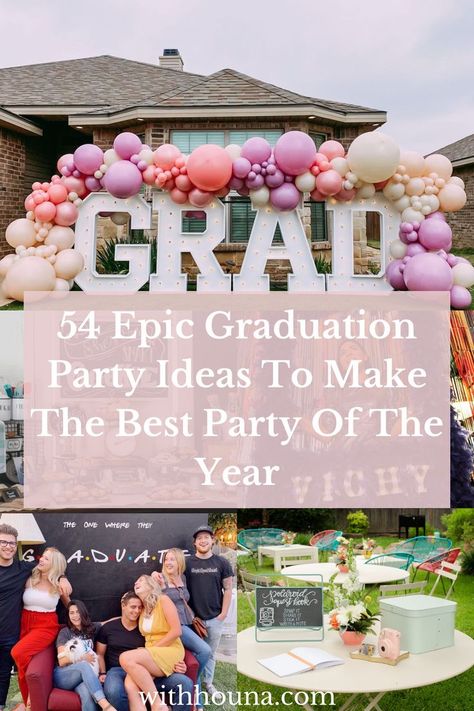 Epic Graduation Party Ideas To Make The Best Party Of The Year College Graduation Ideas Party, Graduation Party Setup Ideas, Best Graduation Party Ideas, Epic Graduation Party Ideas, College Graduation Dinner Party Ideas, Graduation Table Ideas Senior, Preprom Party Ideas, Graduation Decoration Ideas For Tables, Grad Party 2023