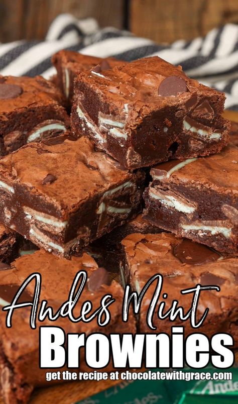 Andes Mint Brownies Andes Mint Brownies, Chewy Fudge Brownies, Andes Mints Brownies, Chewy Fudge, Andes Mints, Mint Desserts, Andes Mint, Chocolate Chip Brownies, Mint Oreo