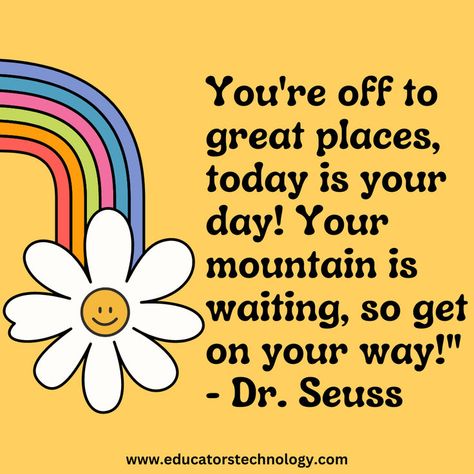 Need some inspiration for your kindergartener's big day? 🌟 Check out these motivational quotes to share, like this gem from Dr. Seuss: “You’re off to great places, today is your day! Your mountain is waiting, so get on your way!” 🏔️📚 #FirstDayOfSchool #Kindergarten #Inspiration #BackToSchool School Quotes For Kids, First Day Of Kindergarden, First Day Of School Quotes, Kindergarten Quotes, One Day Quotes, Preschool Quotes, Motivational Quotes For Kids, Back To School Quotes, Bird Coloring