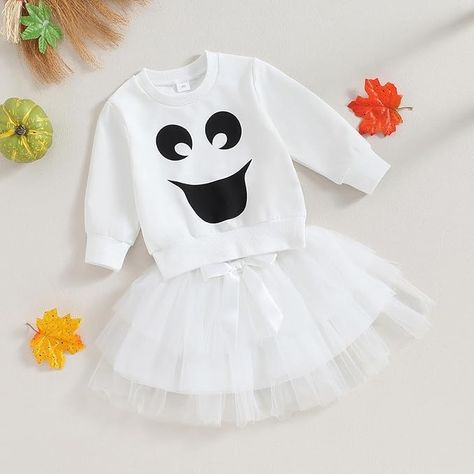 Amazon.com: Bonangber Baby Girl Halloween Outfit Baby Ghost Costume Grimace Print Sweatshirt with Tutu Skirt Halloween Costumes(A-White,18-24 Months) : Clothing, Shoes & Jewelry Ghost Tutu Costume, Baby Ghost Costume, Toddler Ghost Costume, Fall Halloween Costume, Ghost Sweater, Girls Halloween Outfits, Ghost Costume