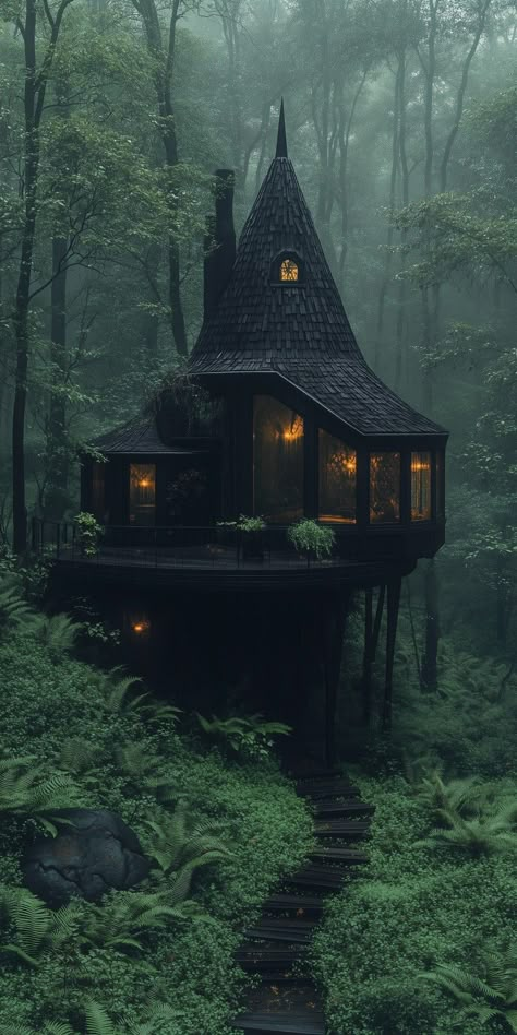 Dark Cottage In The Woods, Dark Forest House, Cabin In The Woods Aesthetic, Spooky Cabin, Creepy Cabin, Dark Cottage Core Aesthetic, Haunted House Pictures, Cottages England, Gothic Landscape