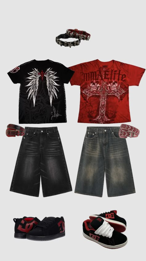 Duo fit 💪 #dc #outfit #y2k #alt #00s #boysfit #boyoutfit #girloutfit #cool 🗣️🔥 Baggy Grunge Outfit, 2000s Alt Fashion, Affliction Clothing, Y2k Alt, Baggy Outfit Ideas, Baggy Clothes, Street Fashion Men Streetwear, Outfit Inspo Casual, Tomboy Style Outfits