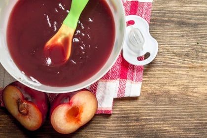 Plum Puree Recipes, Plum Baby Food, Plum Sauce Recipe, Plum Recipes, Plum Sauce, Baby Puree, Baby Puree Recipes, Baby Food Jars, Fruit Mixes