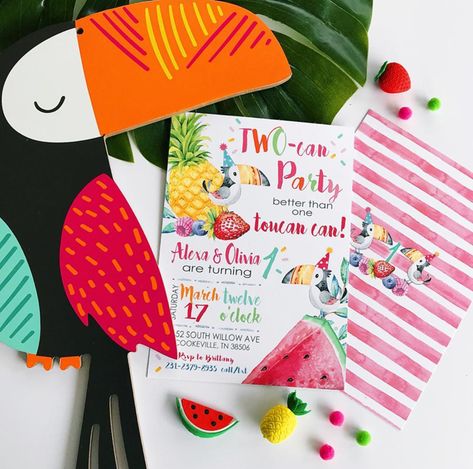 This toucan party invite is adorable! - See More Toucan Party Ideas at B. Lovely Events Tucan Birthday Party Ideas, Toucan Party Better Than One, Twocan Birthday Party, Toucan Party, Tutti Frutti Birthday Party, Toucan Art, Planning A Baby Shower, Twin Birthday Parties, Toucan Bird