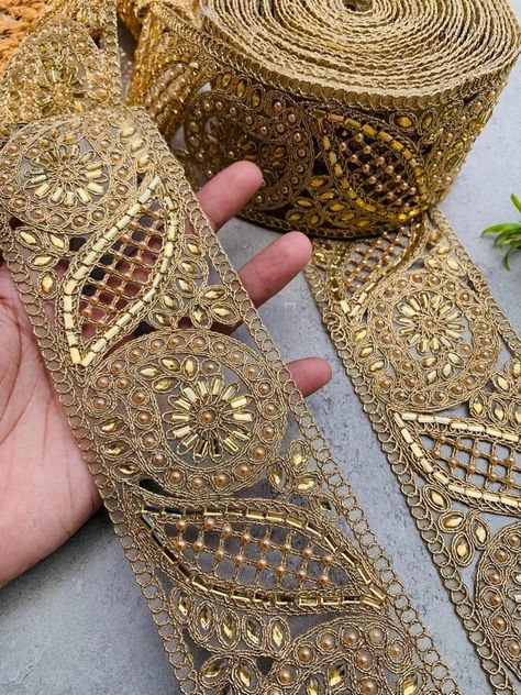 1 Yard Pearl and Crystal Border Gold Broad Trim, Indian Symmetric Zari Embroidered Pearl Zardozi Border Lace, 8 CM Wide - Etsy Zardozi Border, Diy Belts, Border Lace, Plain Outfits, Stylish Blouse, Beaded Trim, Dress Measurements, Wedding Wear, Festival Wear