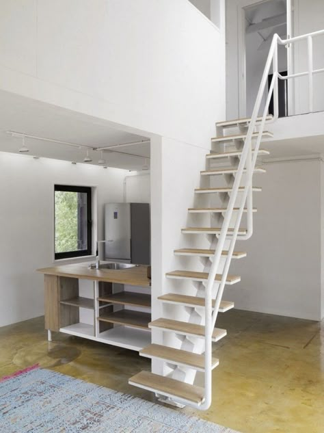 Sturdy metal loft ladder for a tiny home (image only), via VolgaDacha House / BERNASKONI Loft Stairs Ideas, Tiny House Stairs, Diy Staircase, Loft Stairs, Loft Ladder, Attic Stairs, Small Loft, Staircase Decor, Attic Renovation