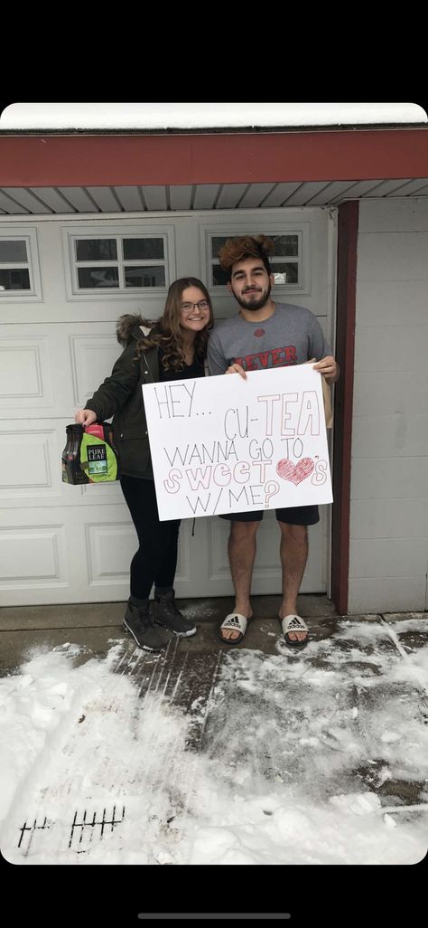 #dance #danceproposal #sweethearts “hey... cu-TEA wanna go to sweethearts with me?” Turn About Dance Proposal, Sweetheart Dance Proposals, Sweethearts Dance Proposal, Dance Proposal, Posters Ideas, Hoco Proposals, Poster Ideas, Dance Dresses, Prom