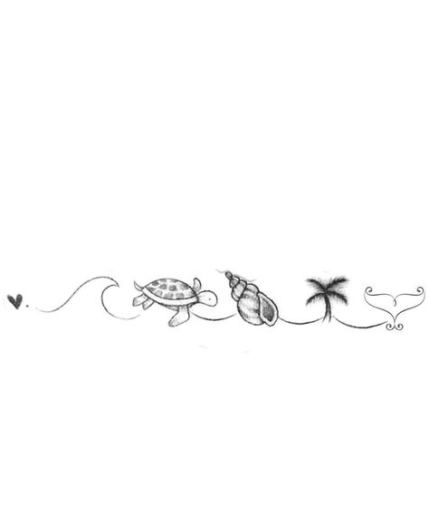 Minimalist Sea Creature Tattoo, Under Ankle Tattoo, Ankle Tattoo Designs Wrap Around, Tropisches Tattoo, Beachy Tattoos, Hawaii Tattoos, Turtle Tattoo Designs, Palm Tattoos, Anklet Tattoos