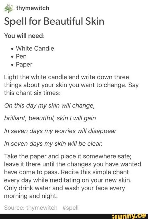 Spell for beautiful skin Hoodoo Spells, Witchcraft Spells For Beginners, Beauty Spells, Spells For Beginners, Wiccan Magic, Magic Spell Book, Healing Spells, Under Your Spell, Wiccan Witch